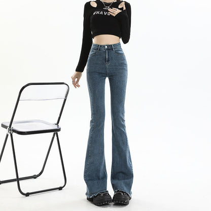 New Springautumn High-waisted, Figure-flattering, American-style Vintage Bootcut Jeans For Women