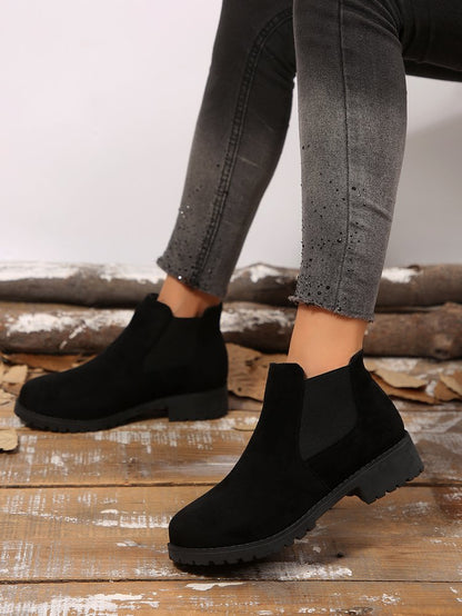 Women's Plus Size Ankle Martin Boots, New 2026 Spring & Autumn Round Toe Block Mid Heel Elastic Ankle Boots