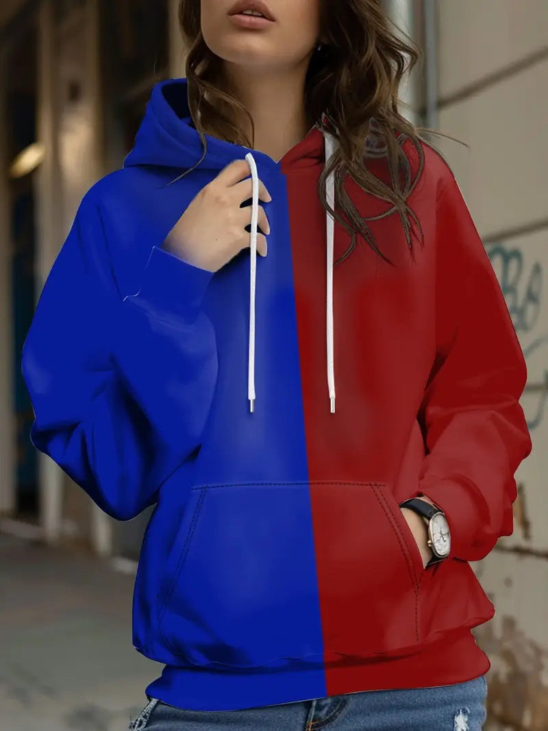 Womens Retro Plaid Patchwork Printed Hoodie