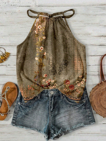 Womens Casual Resort-style Halter-neck Sleeveless Tank Top