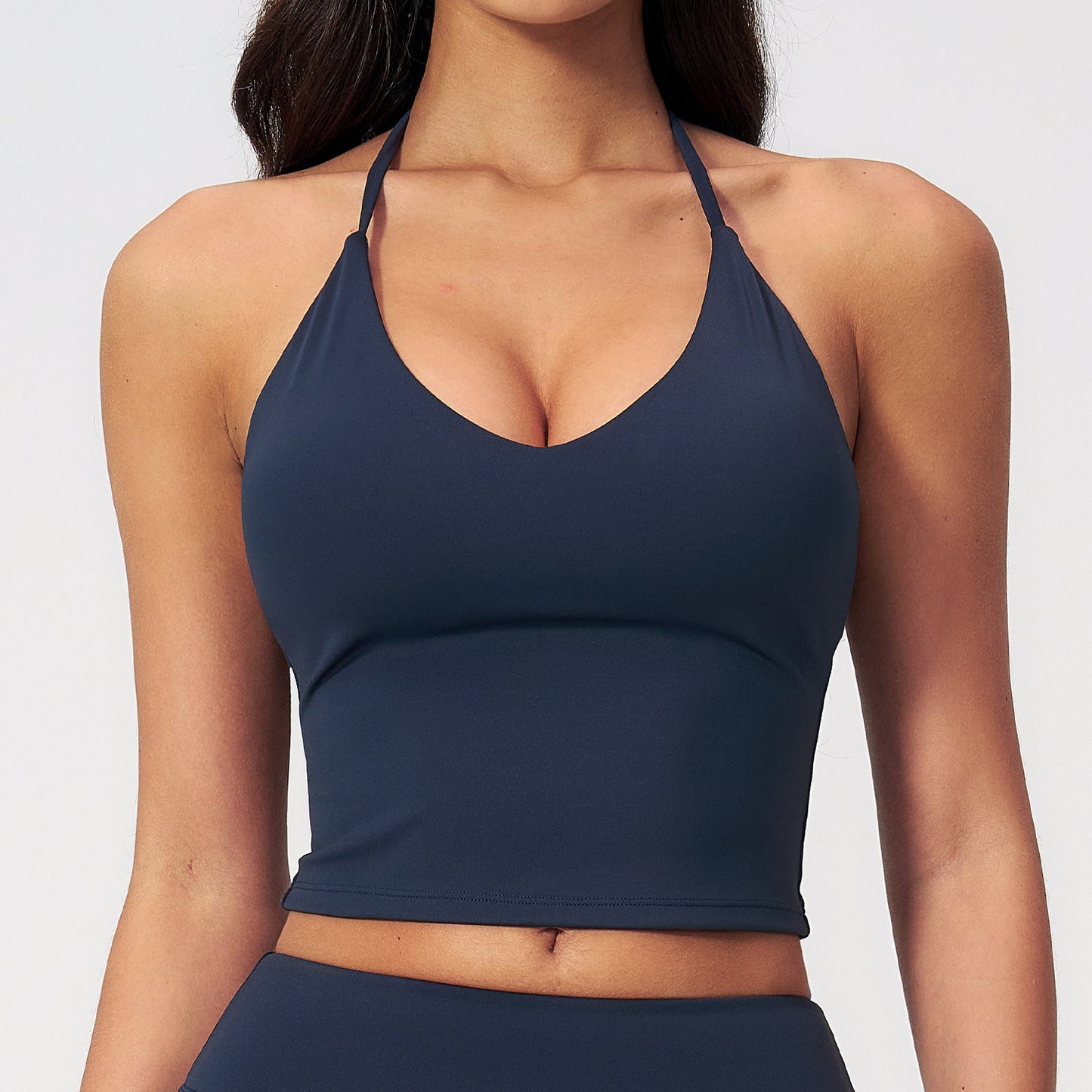 Womens Sports Tank Top With A Halterneck Design Built-in Padded Cups And A V-neckideal For Yoga