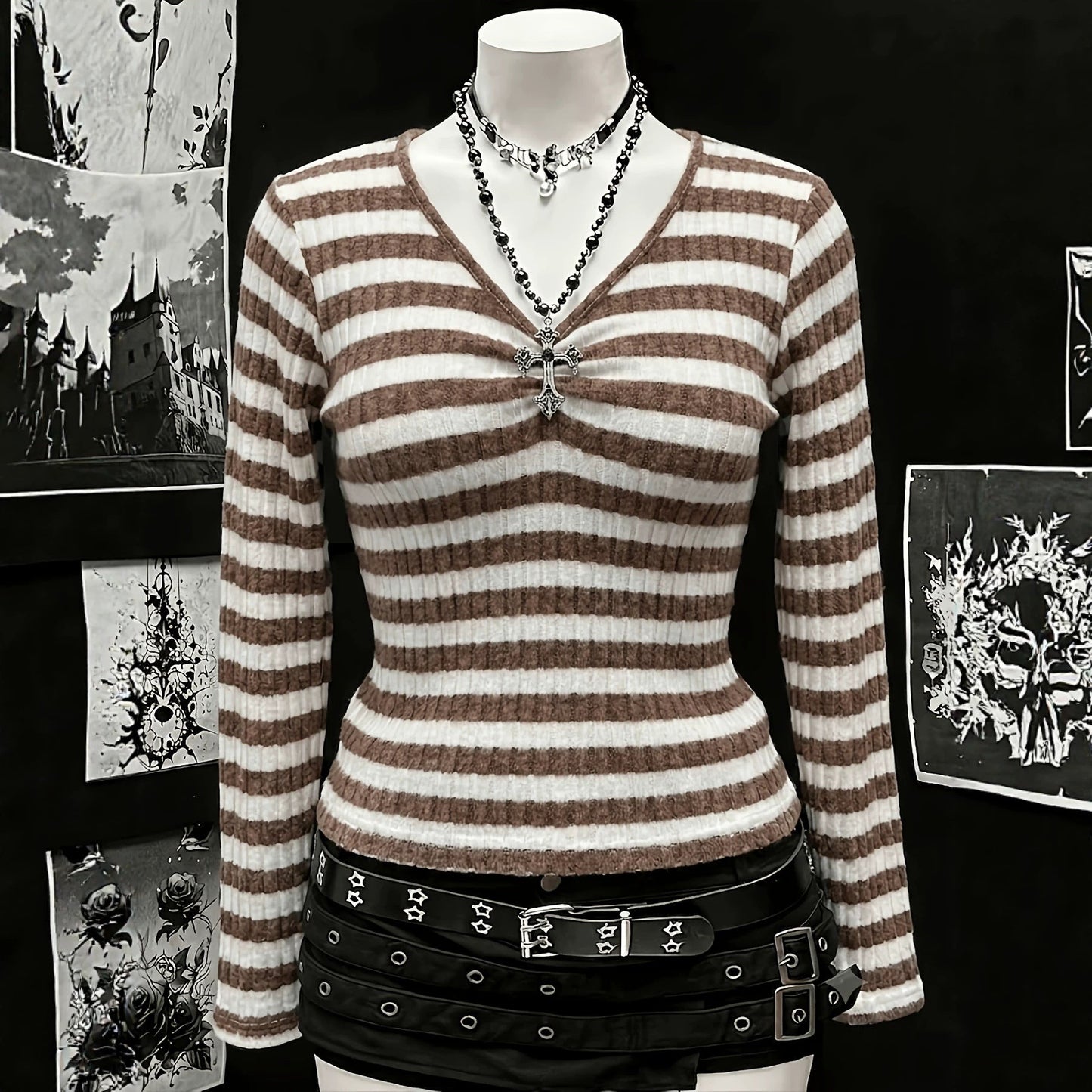 Plus-size Womens Sexy Ribbed V-neck Long-sleeve