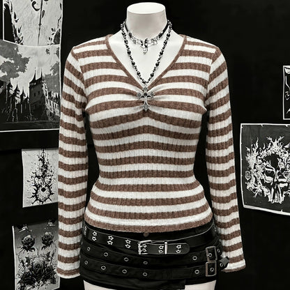 Plus-size Womens Sexy Ribbed V-neck Long-sleeve