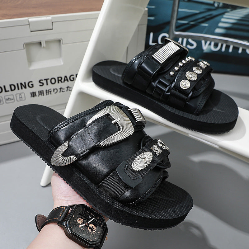 Silver-studded Casual Lightweight Platform Outdoor Slippers
