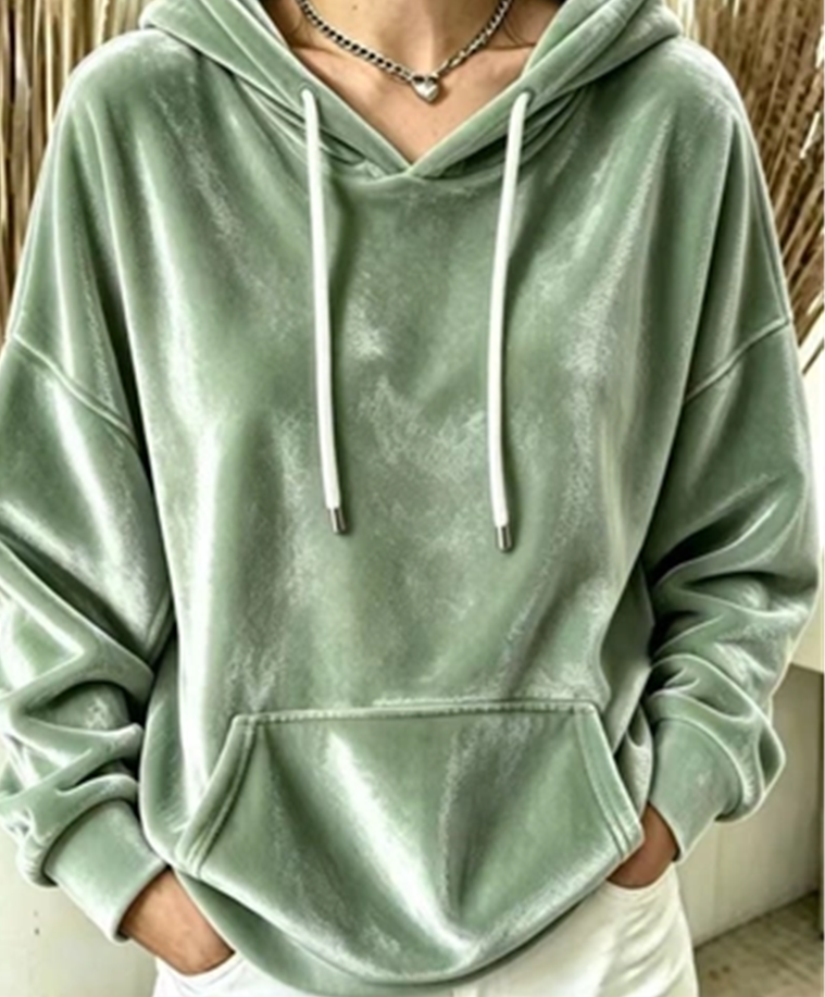 Velvet Long-sleeve Loose-fit Casual Hoodie