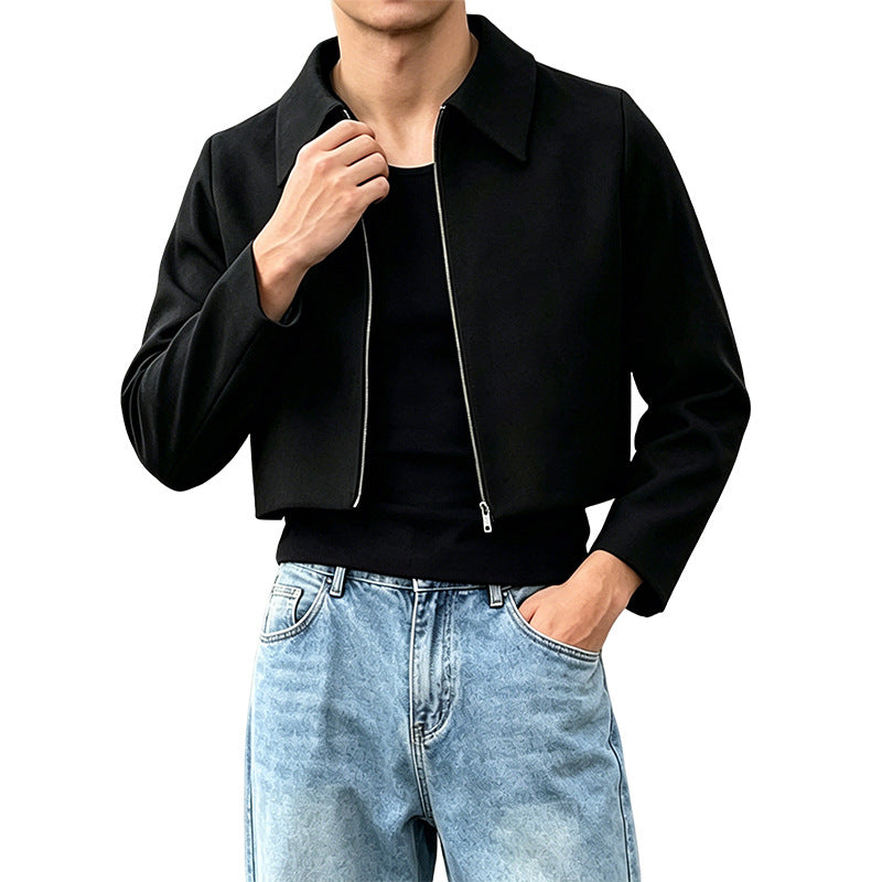 Mens Lapel Jacket With A Two-way Zipper Outerwear