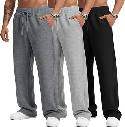 Mens Solid-Color Drawstring Straight-Leg Sweatpants