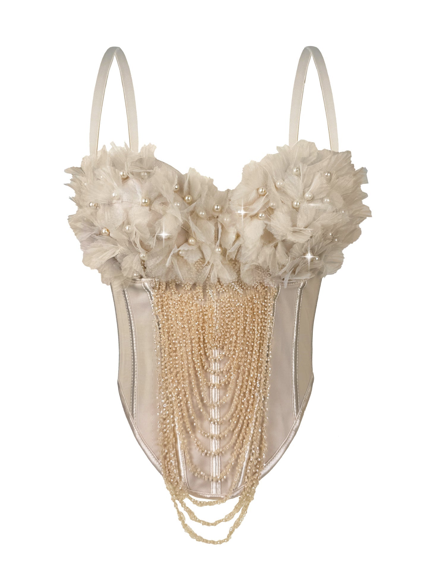 Cross-Border New Handmade Flower Tassel Camisole Sexy Backless Tube Top European And American Outer Wear Fishbone Bra Body Shaping