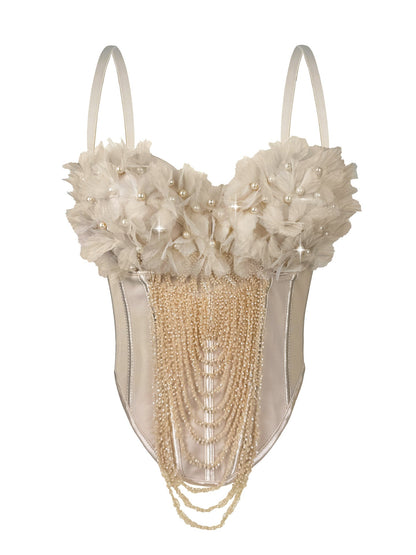 Cross-Border New Handmade Flower Tassel Camisole Sexy Backless Tube Top European And American Outer Wear Fishbone Bra Body Shaping