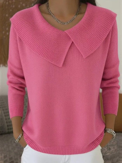 Women's Autumn  Winter New Arrival  Chic Oversized Sweater, Korean Retro Collared Knit Top, Slimming & Versatile
