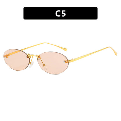 Oval Rimless Sunglasses With Rivets 2024 New Style