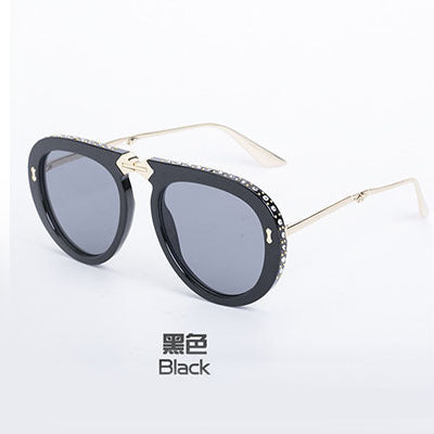 Diamond-Encrusted Foldable Sun Protection Sunglasses For Women, Fashionable Glasses, Internet Celebrity Style Sunglasses, Plain Aviator Glasses, Sunglasses