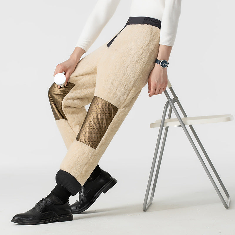 Winter Middle-aged And Elderly Cotton Pants Fleece-lined Thickened Men's Pants Outer Wear Casual Pants Graphene Warm Lambswool Men's Sports Pants