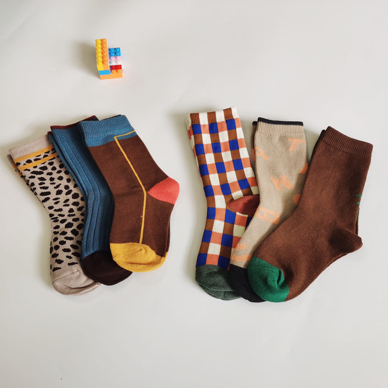 Leopard-print Plaid Coffee-colored Childrens Socks