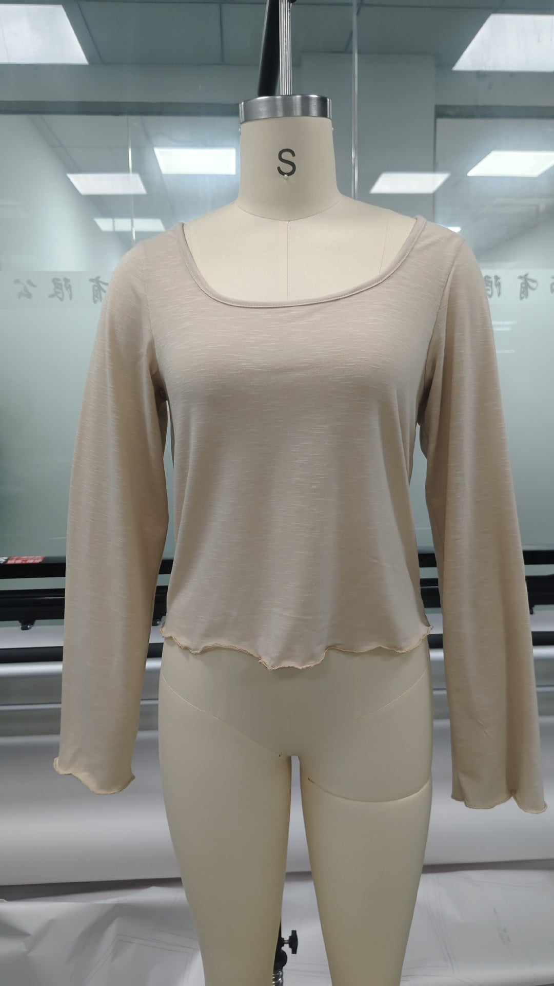 Wide-neck Long-sleeve Top Basic T-shirt