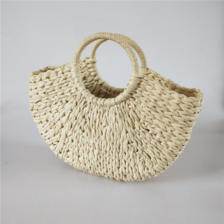 Personalized Vintage Paper-woven Bag Semicircular Travel Tote With Large Capacity