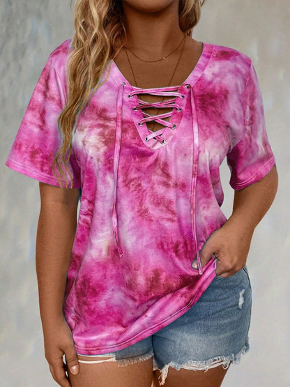 Plus-size Womens Tie-dye Print Short-sleeve T-shirt