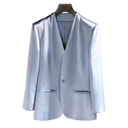 Acetic Acid Slim-fit White Collarless Petite Blazer For Women