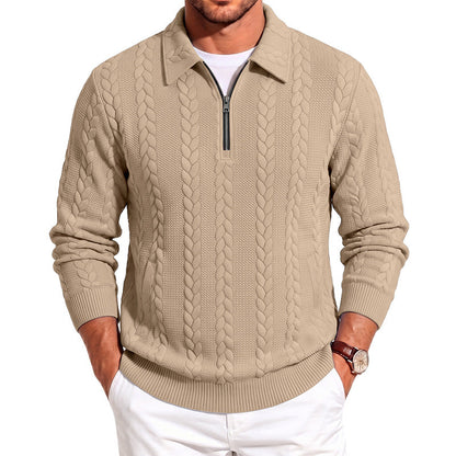 Mens Casual Simple Zippered Long-Sleeve Top