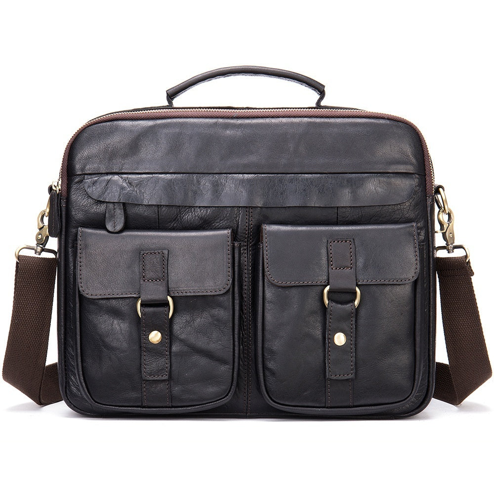 Retro Mens Shoulder Crossbody Bag Full-Grain Leather Handbag Business Briefcase