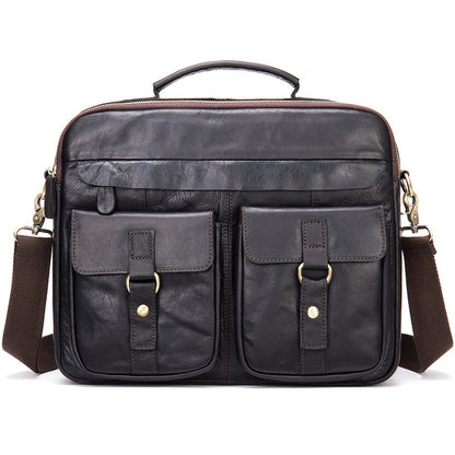 Retro Mens Shoulder Crossbody Bag Full-Grain Leather Handbag Business Briefcase