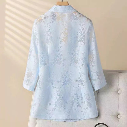 Jacquard Cropped-sleeve Blazer For Women