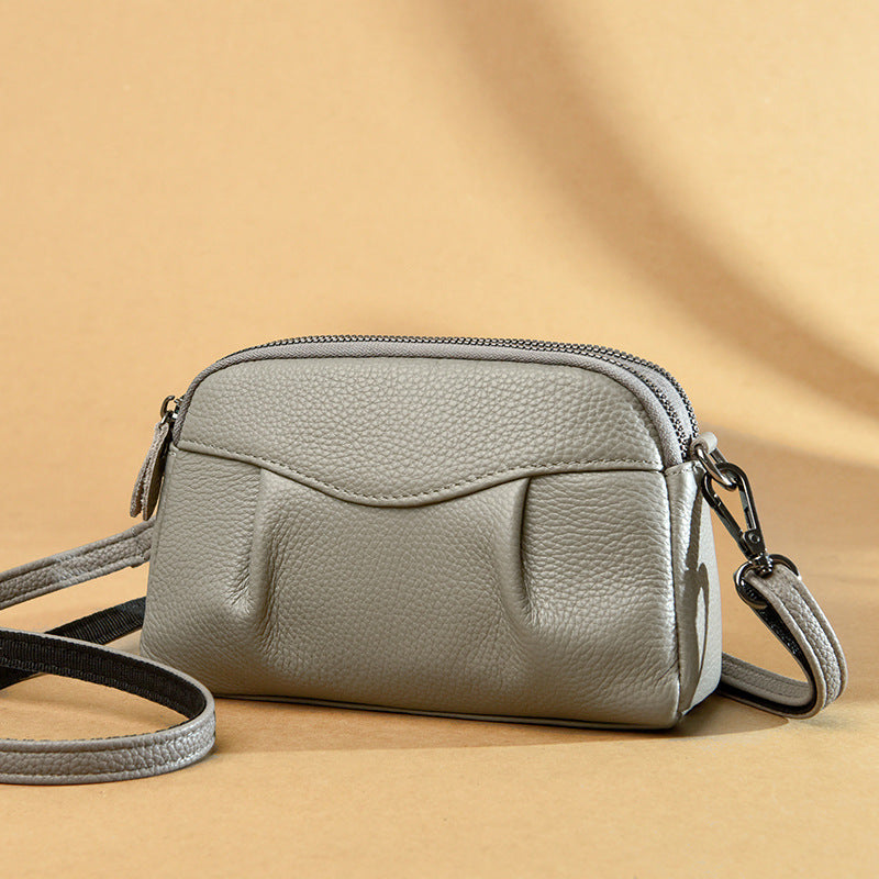Womens Genuine Leather Solid-Color Multi-Pocket Crossbody Bag