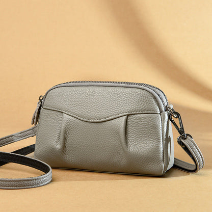 Womens Genuine Leather Solid-Color Multi-Pocket Crossbody Bag