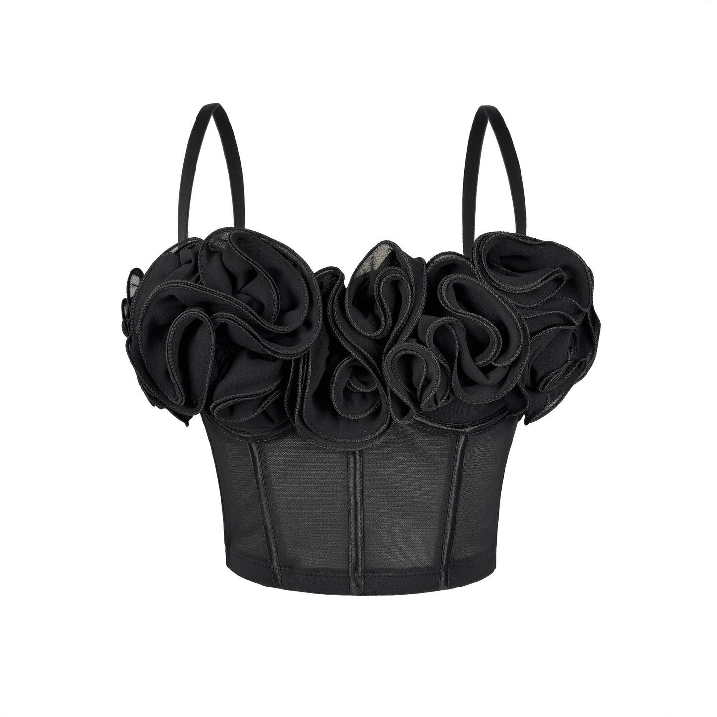 New Three-Dimensional Flower Fishbone Bra Pure Desire Tube Top Mesh Breathable Inner Fishbone Top Sexy Suspender Belt