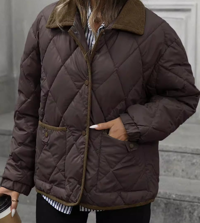 Dark Brown Vintage High-End Multi-Functional Warm Cotton Coat With Long Sleeves And A Lapel Collar