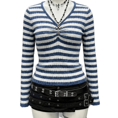 Plus-size Womens Sexy Ribbed V-neck Long-sleeve