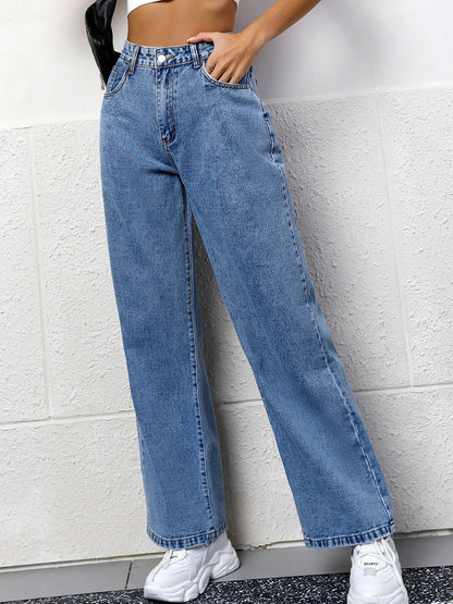 Autumn Casual High-waisted Straight-leg Jeans