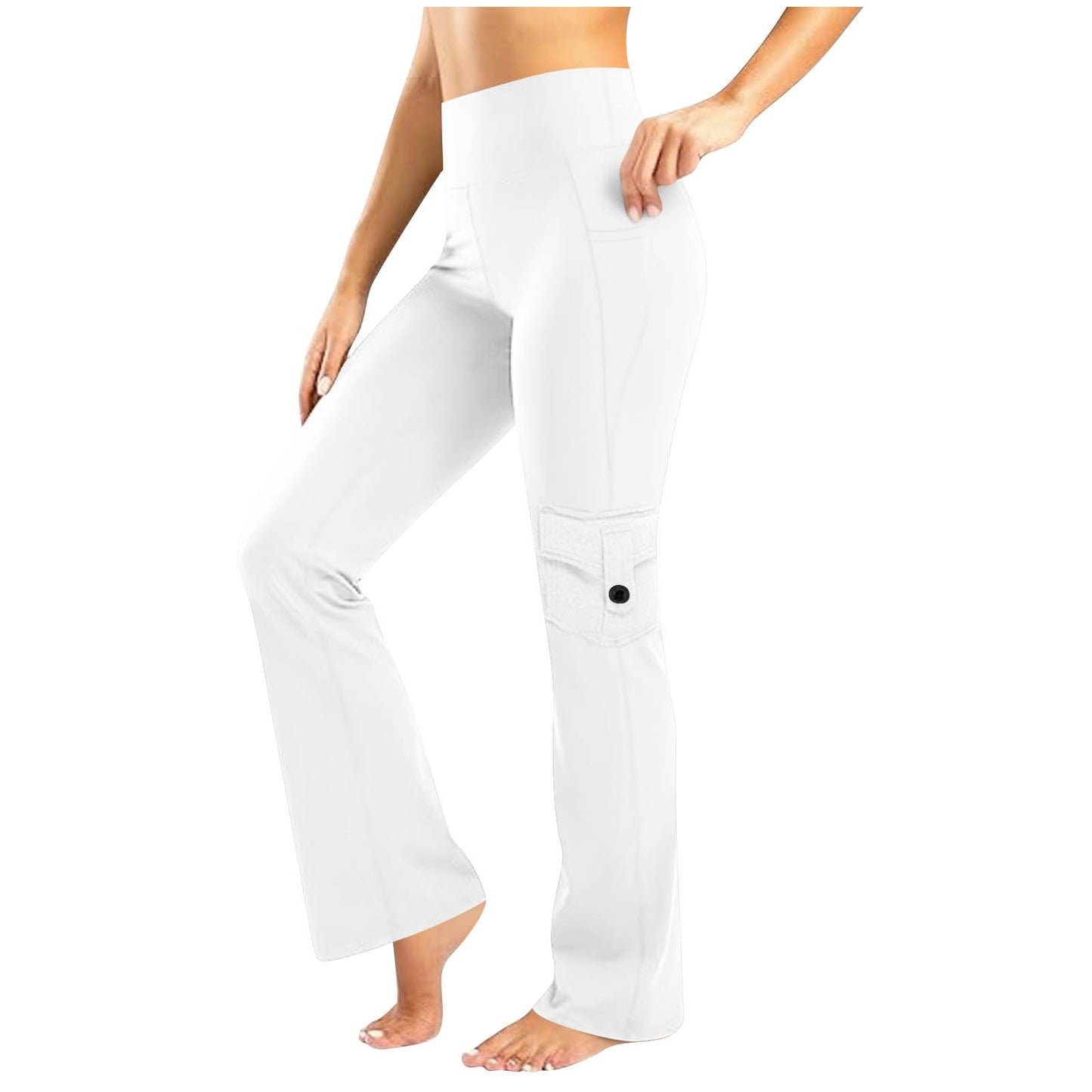 Womens Solid-Colored Breathable Sports Leggings With Button Pockets