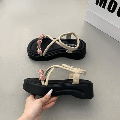 Platform Roman Sandals For Women, 2026 New Spring Summer French Style Floral Beach Shoes Matching Dresses