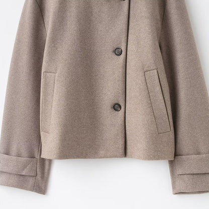 Womens Solid-Color Casual Stand-Collar Jacket With Buttons