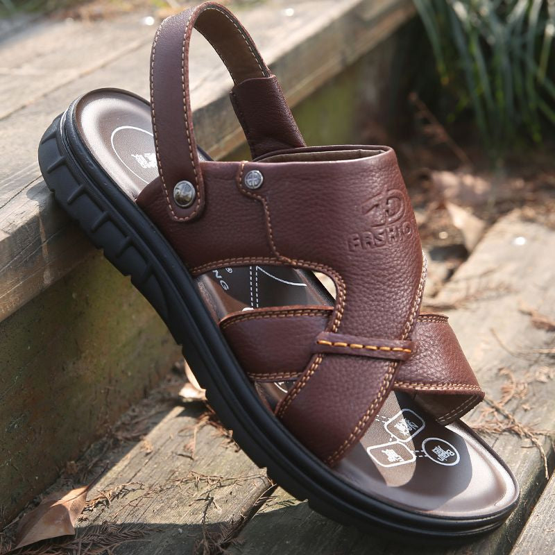 Mens Beach Shoes Genuine Leather Mens Sandals, New-style Casual Non-slip Slippers