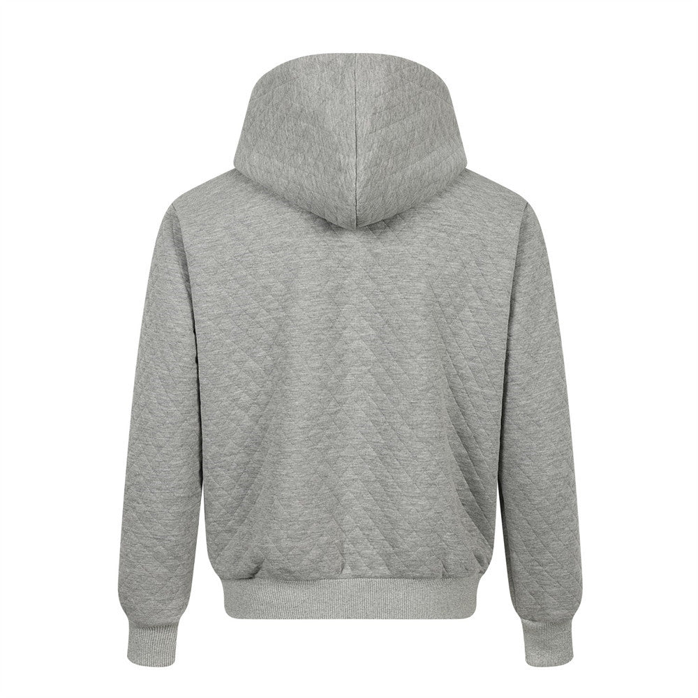 Tiger-Embroidered Rhombic-Check Thickened Hoodie