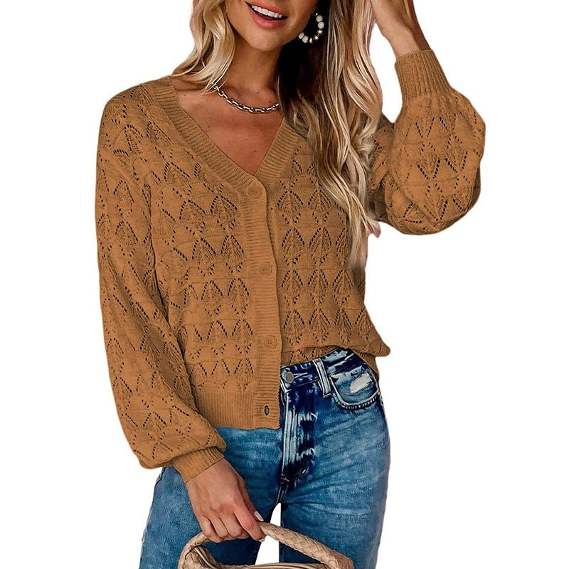 Cross-border Handmade Crocheted V-neck Cardigan Sweater Retro Lace Shawl Jacket OEM Custom Multiple Colors Available