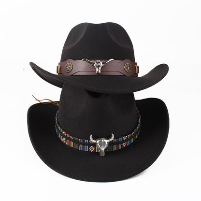 European And American Style Woolen Cowboy Hat Men's Lady Couple Ethnic Style Curling