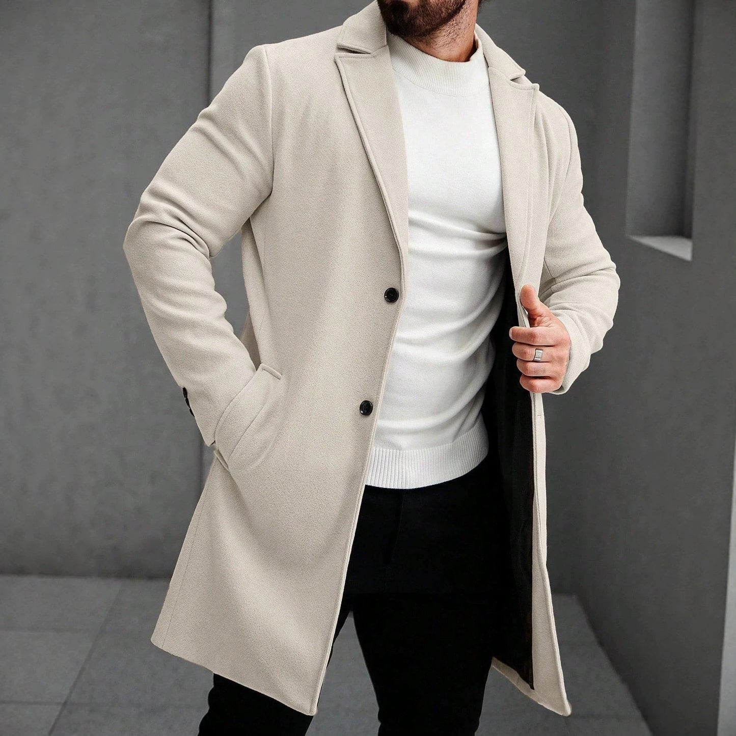 Solid-color Wool Mid-length Coat