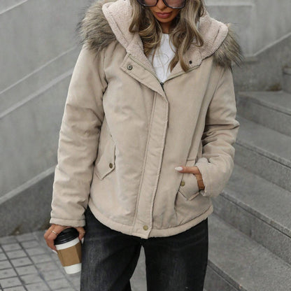 Thickened Coat With A Hood And Fur Collar Cotton-padded Jacket