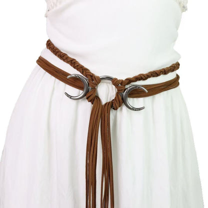 Womens Retro Snake-Shape Metal Buckle Woven Belt