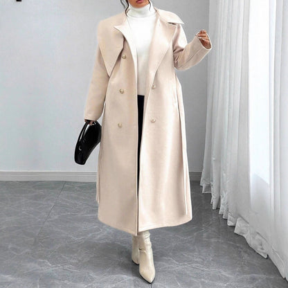 New Winter Womens Double-breasted Wool Coat With An Asymmetrical Collar