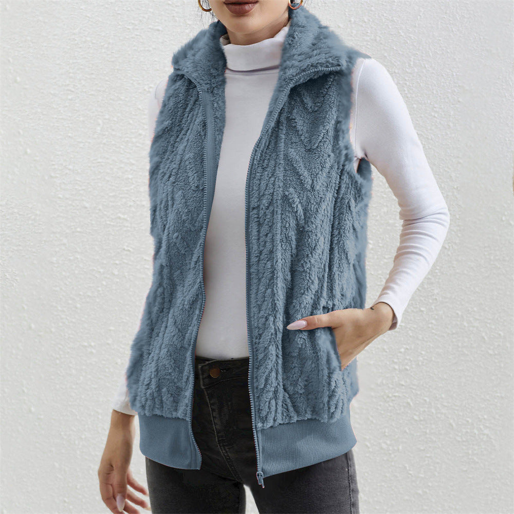 Thickened Jacquard Double-Faced Fleece Sleeveless Vest For Women