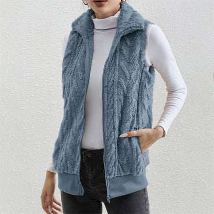 Thickened Jacquard Double-Faced Fleece Sleeveless Vest For Women