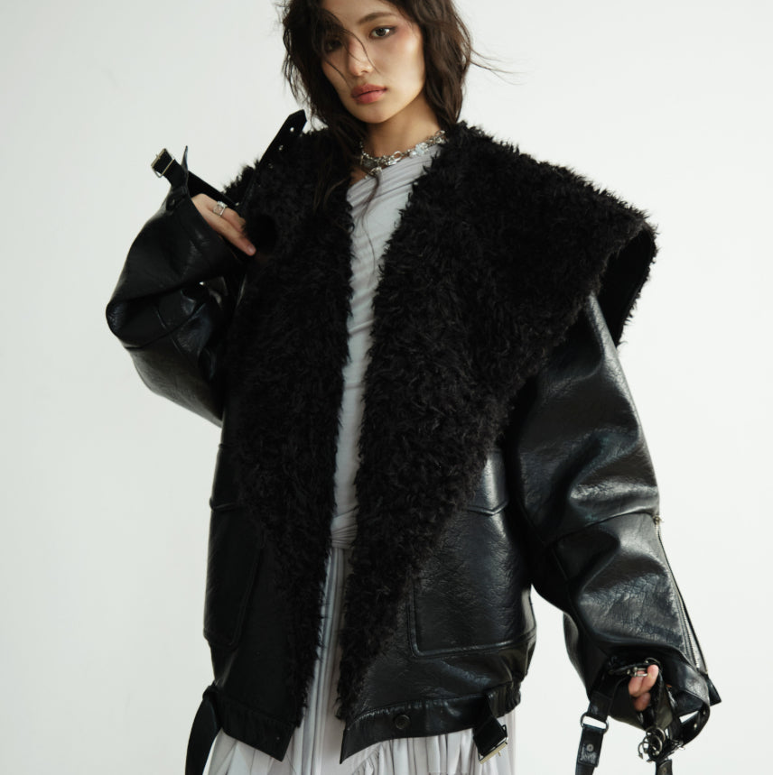 Mid-length Heavyweight PU Leather Silhouette Jacket