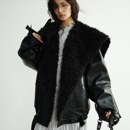 Mid-length Heavyweight PU Leather Silhouette Jacket