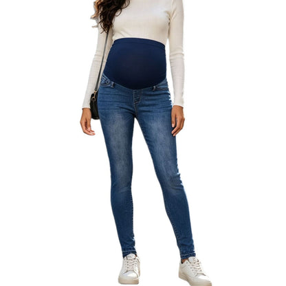 Womens Versatile Dark-blue Belly-supporting Jeans