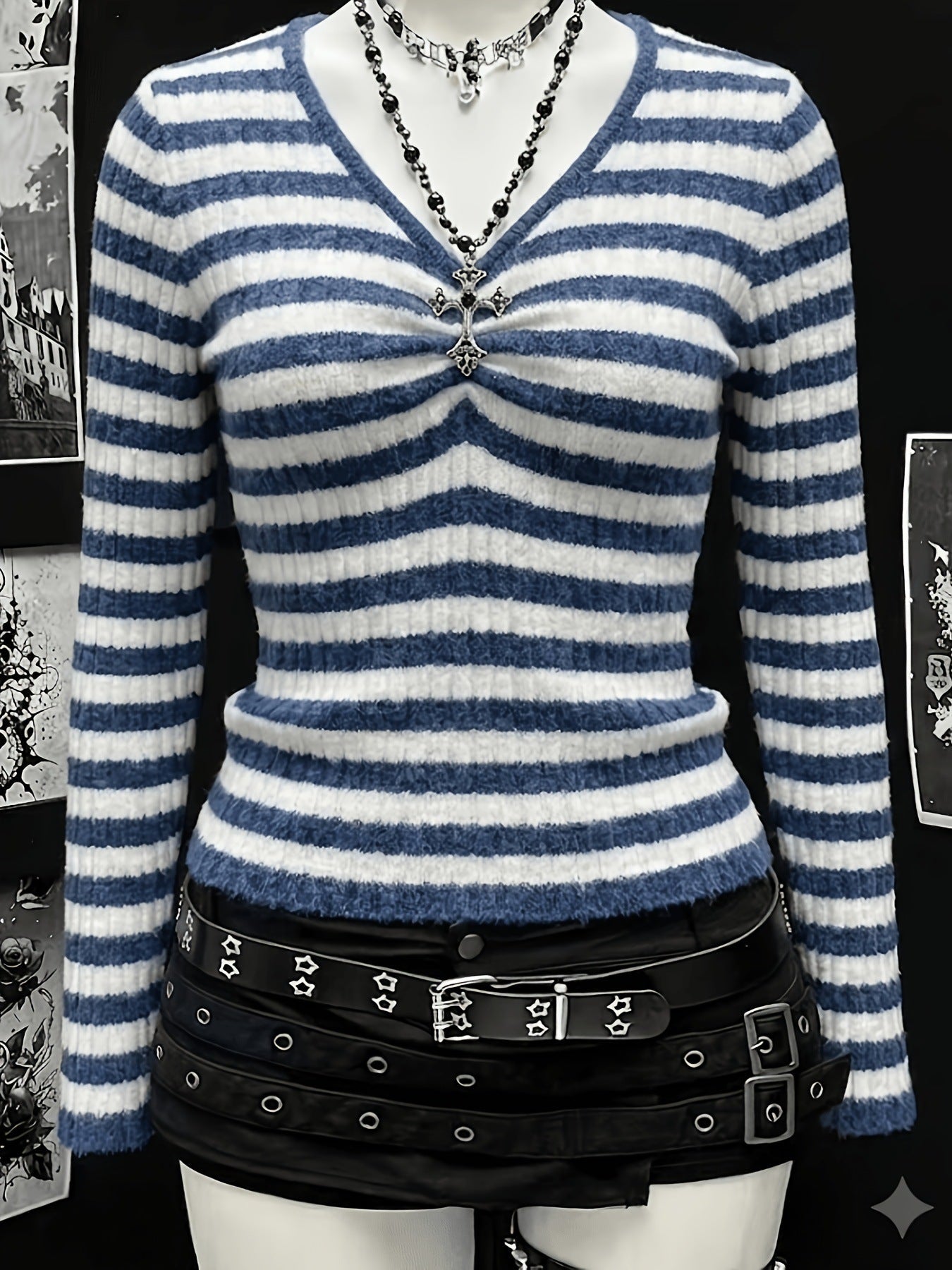 Plus-size Womens Sexy Ribbed V-neck Long-sleeve