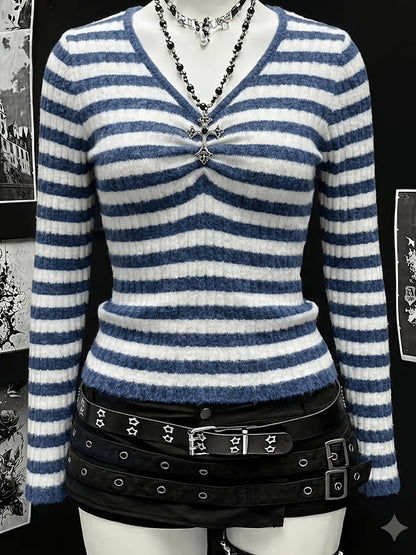 Plus-size Womens Sexy Ribbed V-neck Long-sleeve